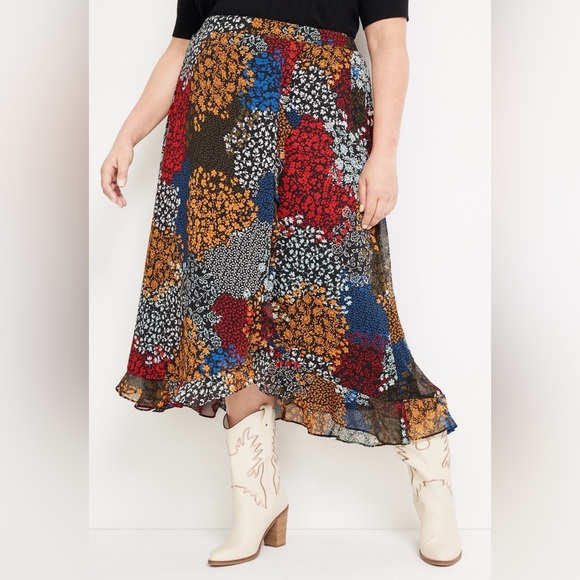 Maurices Plus Size High Rise Faux Wrap Maxi Skirt 0X New With Tags - Picture 1 of 4